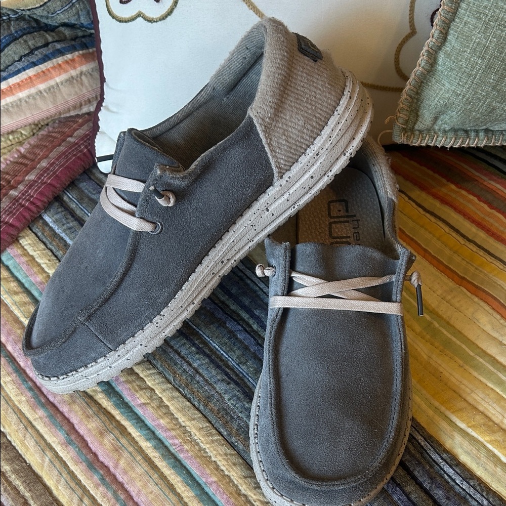 Hey Dude Casual Slip-On Loafers in Gray with Cream Laces